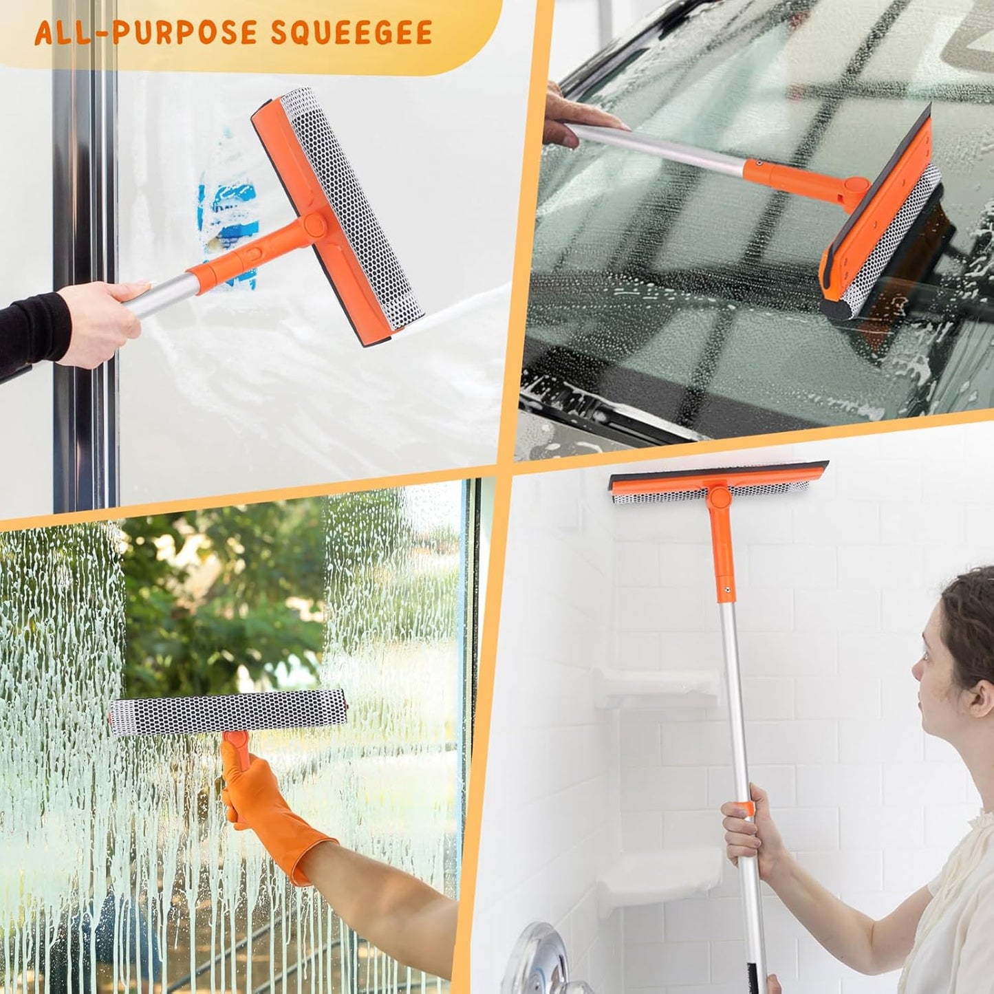 Shower Squeegee for Glass Door, 10'' Rubber Water Wiper for Bathroom Tile and Mirror, Clear Plastic Window Cleaner Tool, 2 Pack