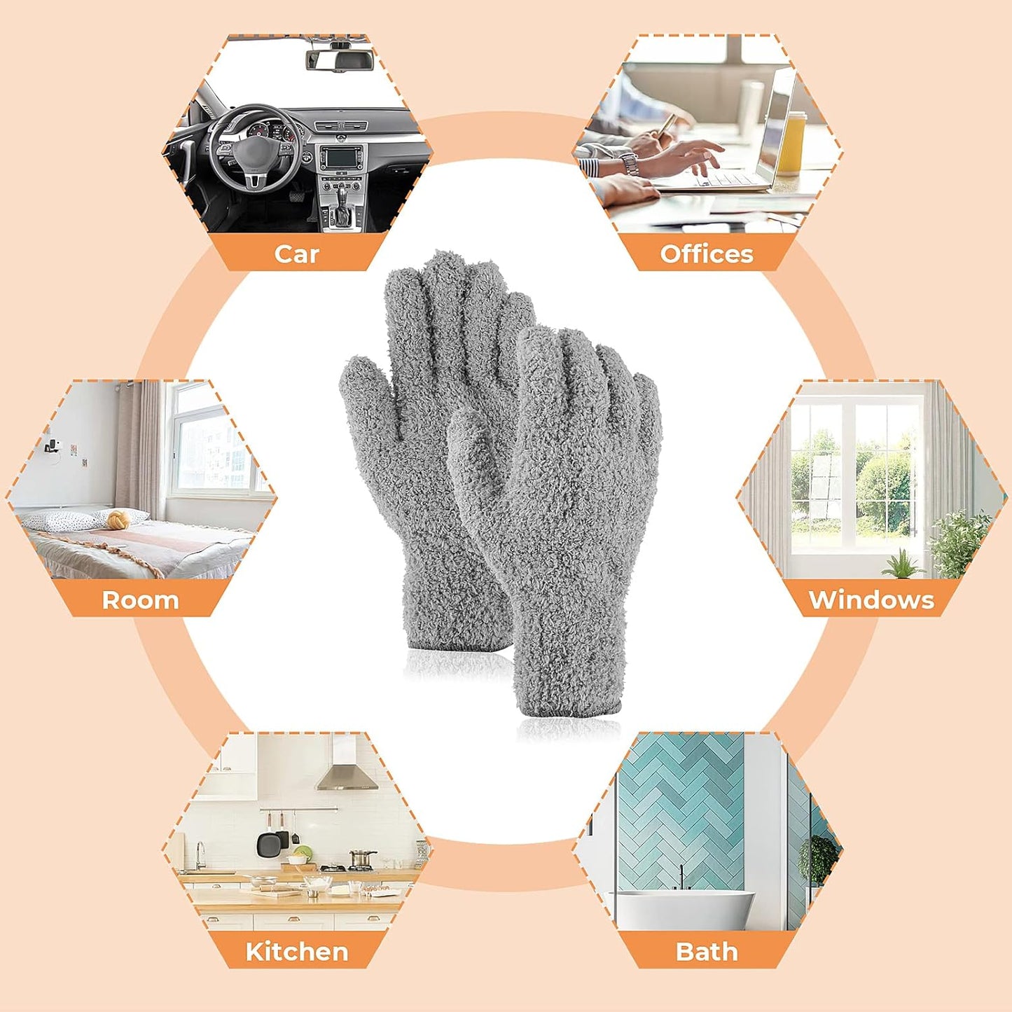 Molain Microfiber Dusting Gloves, Reusable Washable Cleaning Gloves Mittens for Plants House Cleaning Car Blinds Lamps…