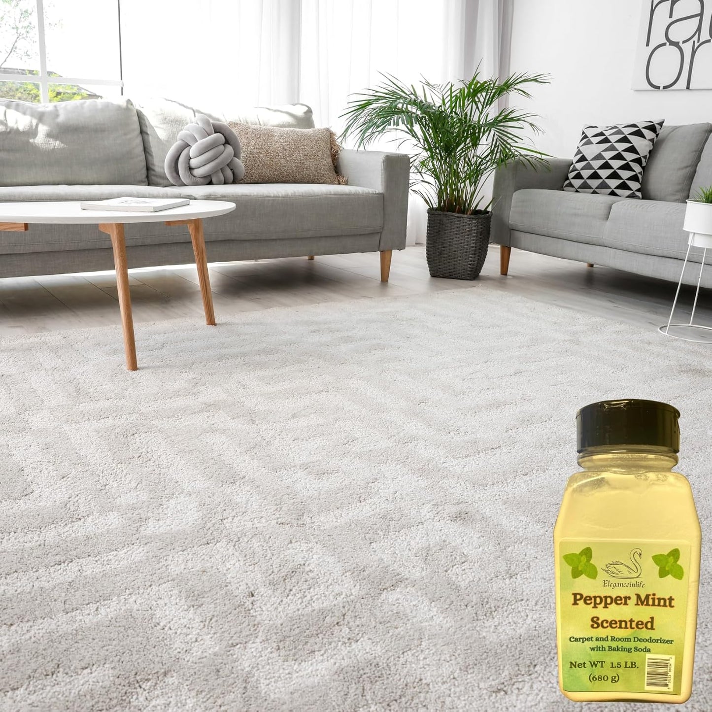 Eleganceinlife Peppermint Scented Carpet and Room Deodorizer with Baking Soda, 1.5 LB (680 g) Each - Fresh Mint, Odor Neutralizer, Pack of 2
