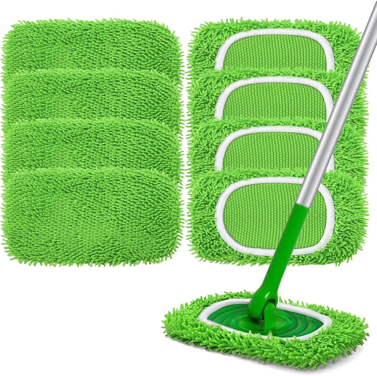 Reusable Microfiber Mop Pads Compatible with Swiffer Sweeper- 4 Pack Dry Sweeping Cloths & Wet Mopping Cloths - Chenille Washable Wet Pads Refill for Mopping Floors (Mop is not Included)