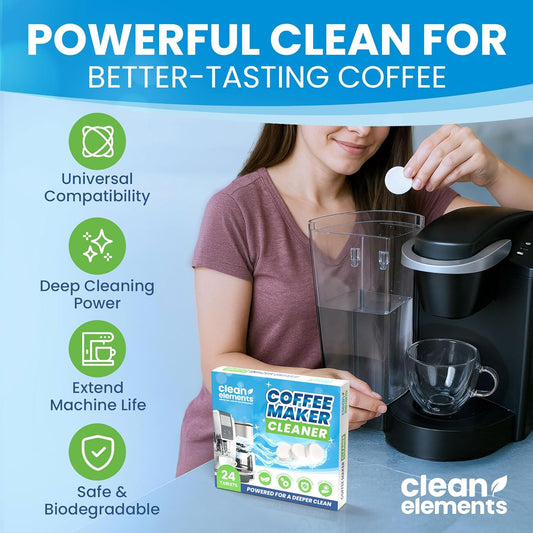 Coffee Maker Cleaner & Descaler Tablets – 24 Pack, Deep Cleaning for Coffee Pot & Coffe Machine, Compatible with Keurig, Nespresso, Miele, Ninja, Breville, DeLonghi, Espresso & Drip Machines
