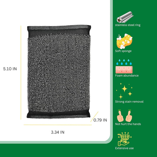 Steel Wool Scrub Sponges Kitchen, Reusable Dish Scrubber Sponge, for Pots, Pans, Gentle and Scratch Free - 6 Pack Black