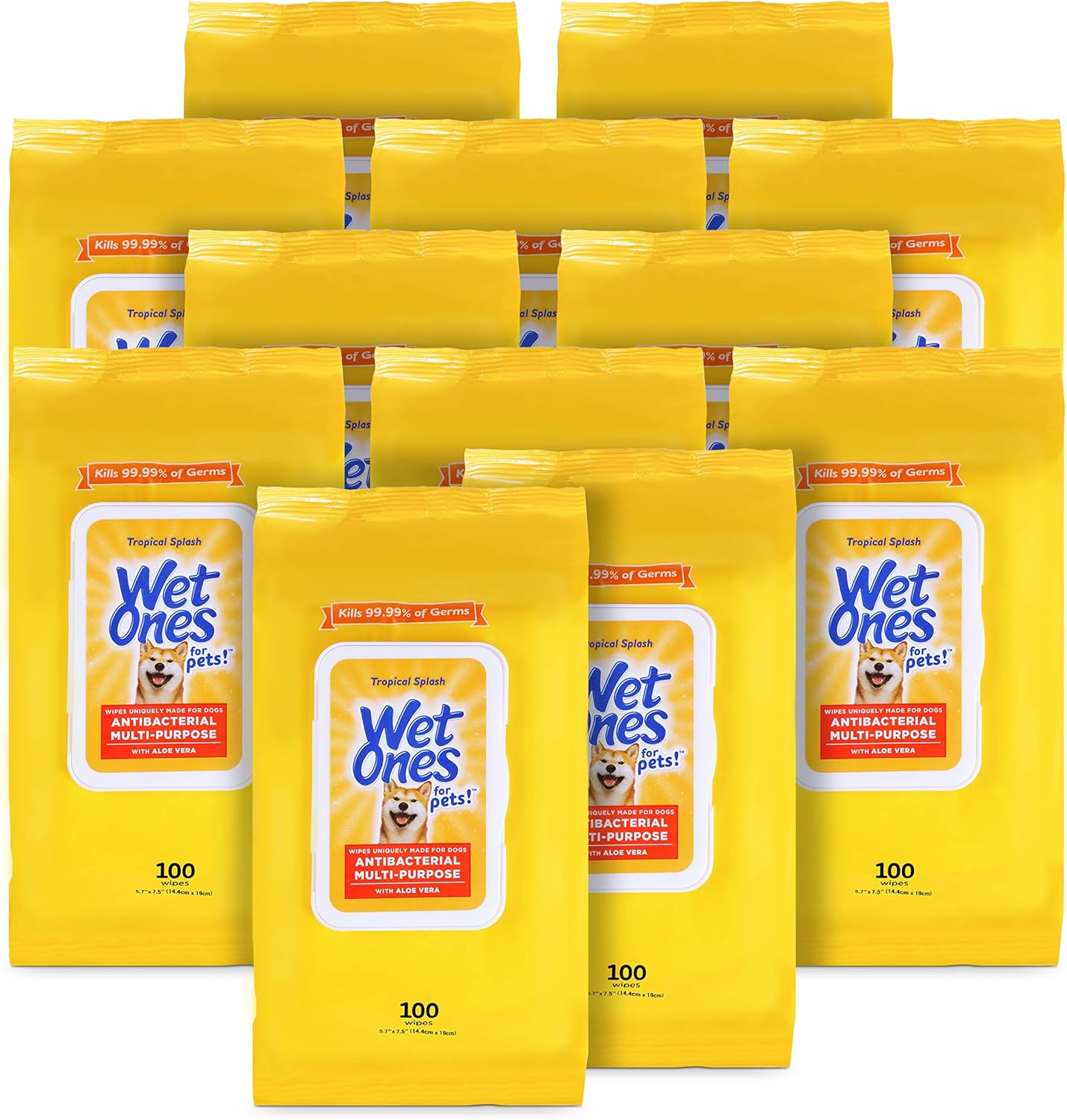 Wet Ones for Pets Antibacterial Dog Wipes, Multi-Purpose Grooming Wipes with Aloe Vera for Paws, Face & Body, Easy Cleanups Between Baths, Tropical Splash Scent, 5.7 in x 7.5 in, 50 Count