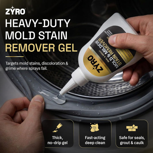 Mold Stain Remover Gel | Heavy Duty Mildew Stain Remover | Tile Grout Cleaner | Home Cleaning Gel for Bathroom Grout, Bathtub, Shower, Caulk & Front Loader Washing Machine Seal | Zyro