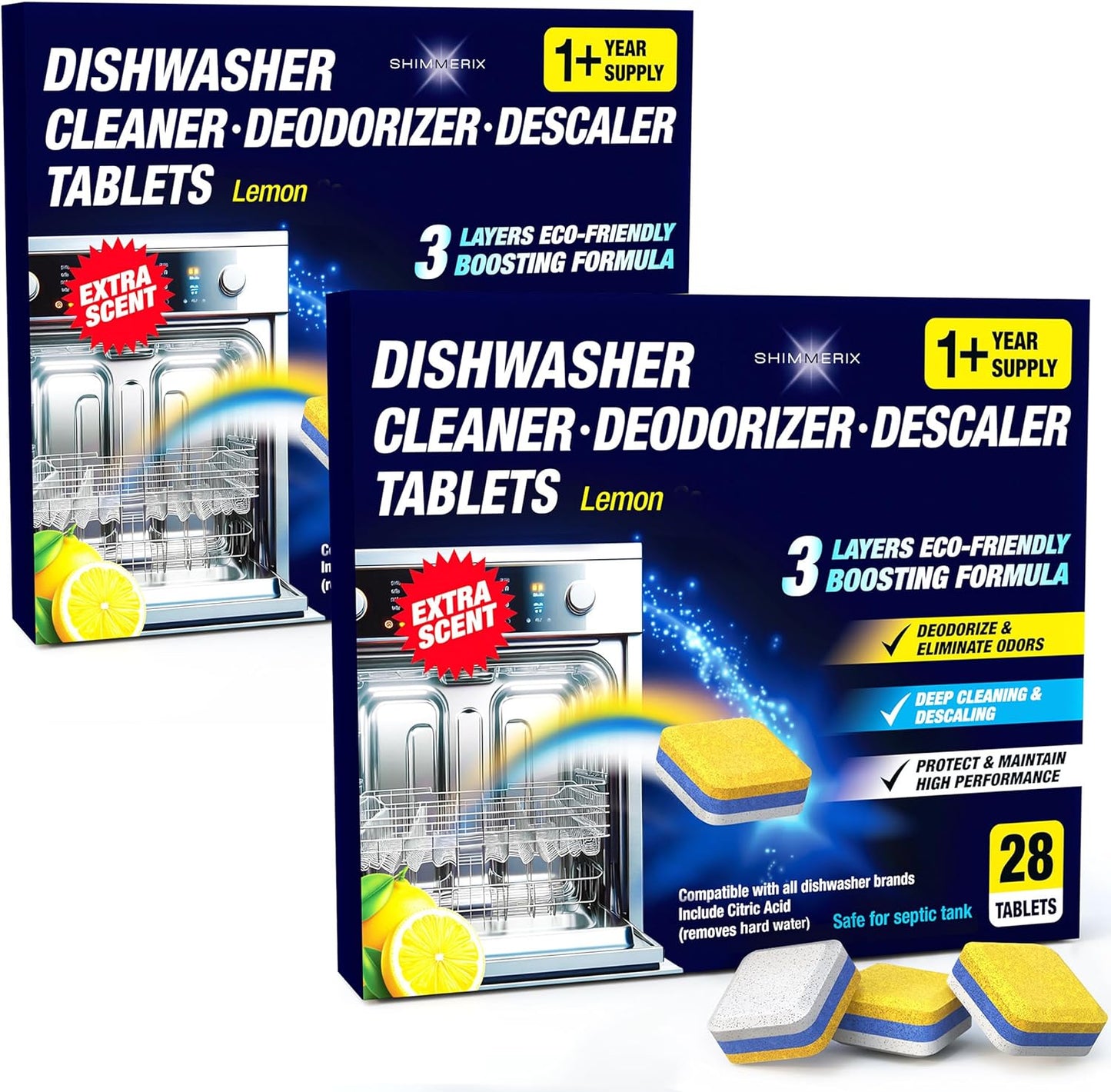 Dishwasher Cleaner Deodorizer Descaler Tablets - 28 Tabs - 1 Plus Year Supply - Extra Scented Deep Cleaning Sanitizer Pods - Remove Hard Water - Contain Citric Acid Heavy Duty Septic Safe - Citrus