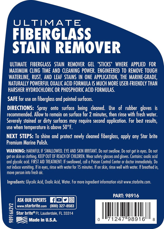 STAR BRITE Ultimate Fiberglass Stain Remover - Easy-to-Use Marine Grade Solution to Eliminate Tough Rust, Leaf & Waterline Stains for Boats and More - Maximum Cleaning Power Gel Spray