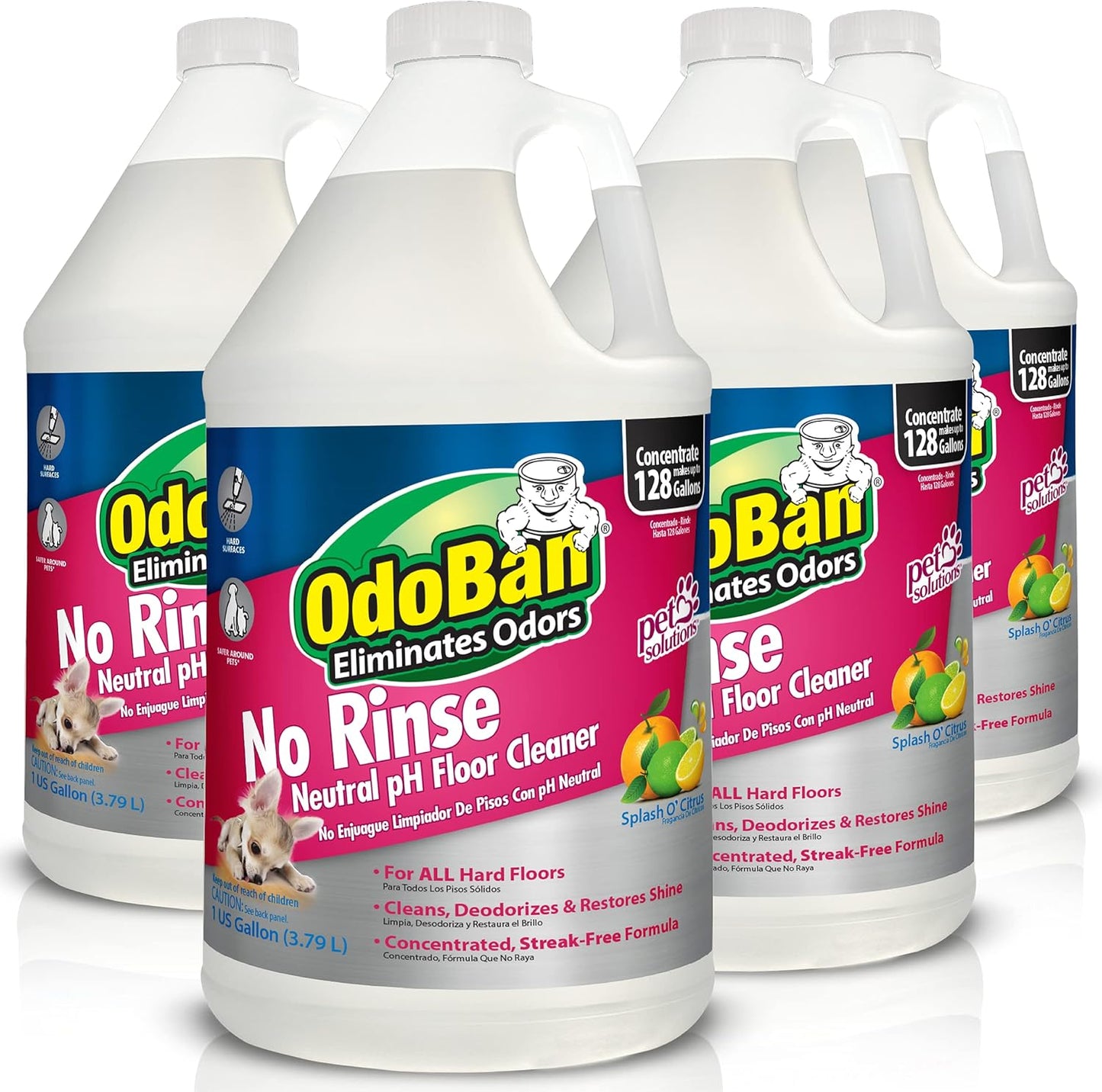 OdoBan Pet Solutions No Rinse Neutral pH Floor Cleaner Concentrate, Made in the USA, Splash O' Citrus Scent, 2 Gallons