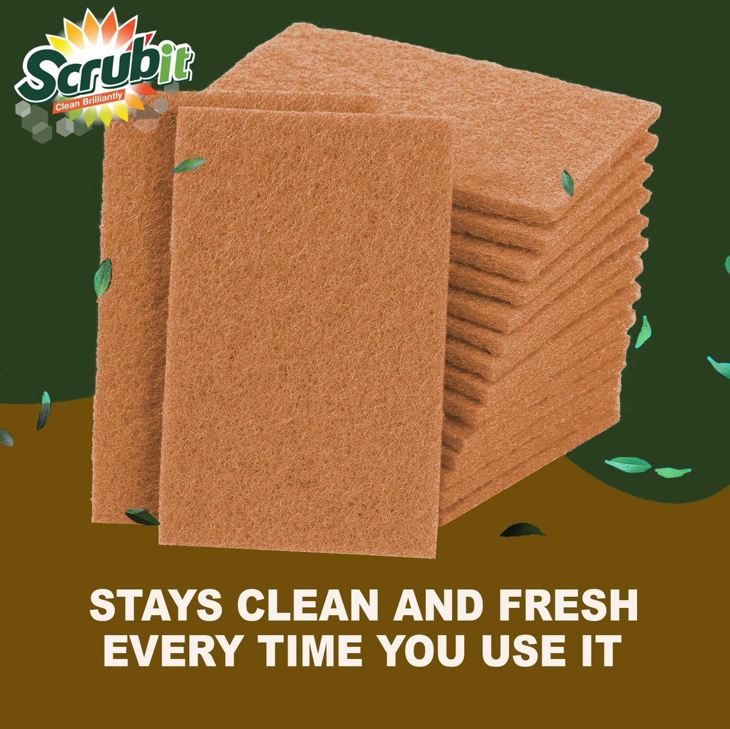 SCRUBIT Scouring Pads - Heavy Duty Scrub Pads for Cleaning Dishes - Non-Scratch - Reusable - Green (50, Green)