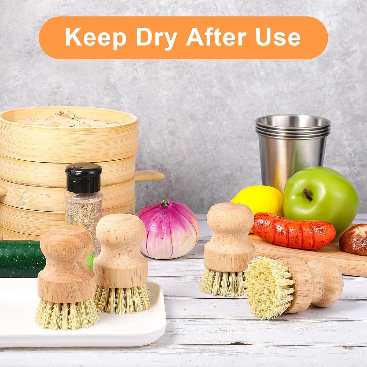 cobee 12Pcs Bamboo Dish Scrub Brushes, Kitchen Dishwashing Scrubber with Natural Sisal Bristles Round Wooden Dish Scrubber Brush for Iron Pot Pan Food Kitchen Sink Fruit Vegetable Wash