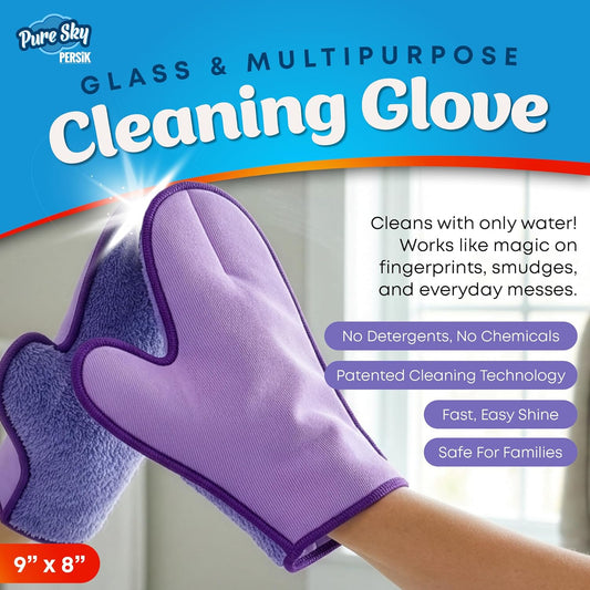 persik Pure-Sky Microfiber Glove Dusting Mitt - Ultra Microfiber Cleaning Cloth Glove - JUST ADD Water No Detergents Needed - Use for Cleaning Furniture, Home