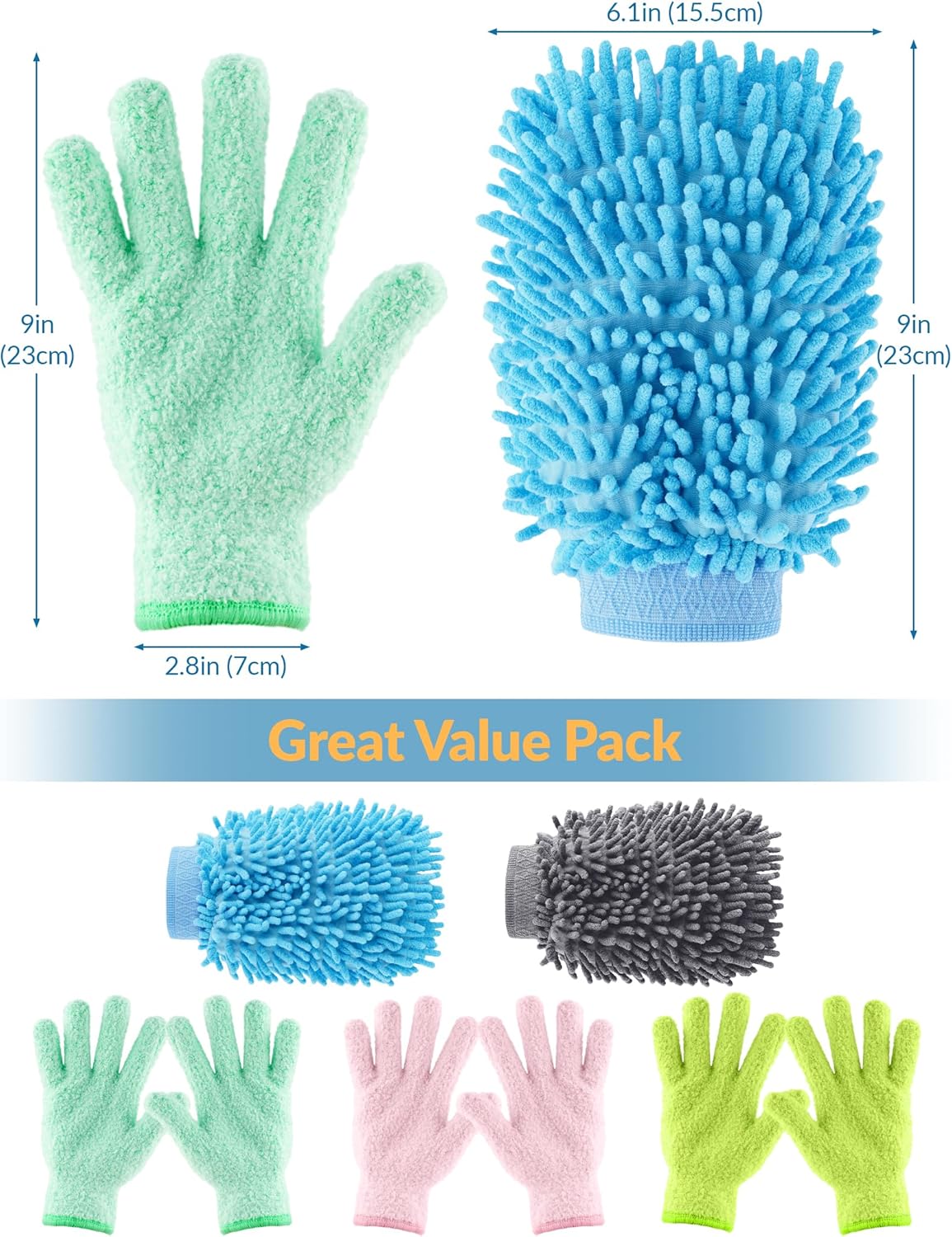 NiHome 4 Pairs Microfiber Cleaning Gloves - Electrostatic Dusting & Scratch-Free Wiping Gloves for Blinds, Furniture, Glass and Keyboards - Flexible & Reusable