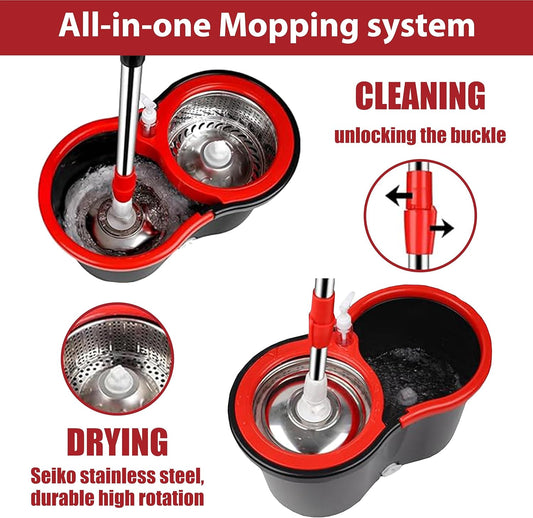 Spin Mop and Bucket with Wringer Set, 360 Spinning Mop Bucket System with 3 Microfiber Mop Replacement Heads, Mop and Bucket with Wringer Set for Home