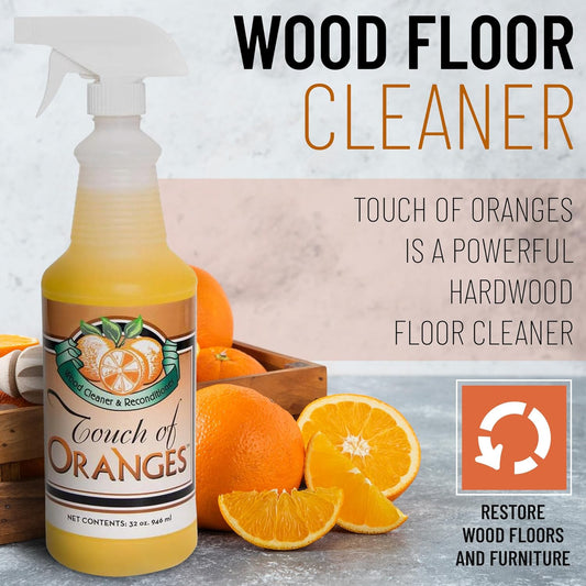 Touch Of Oranges 32 Oz Wood Cleaner & Polish Spray Real Orange Oil Luster Finish, Clean Kitchen Cabinets, Hardwood Floor and All Wood, Restorer, Conditioner