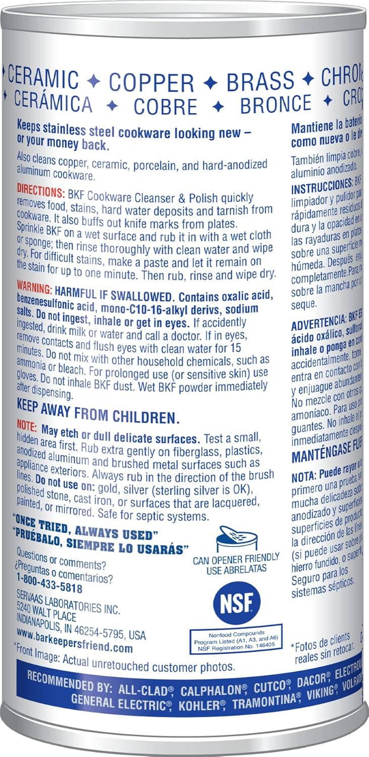 Bar Keepers Friend Cookware Cleanser & Polish (2 x 12 oz) Stainless Steel Cleaner & Degreaser for Pots, Pans, Bakeware & Grills - Removes Sticky Residue, Rust Stains & Lime Deposits