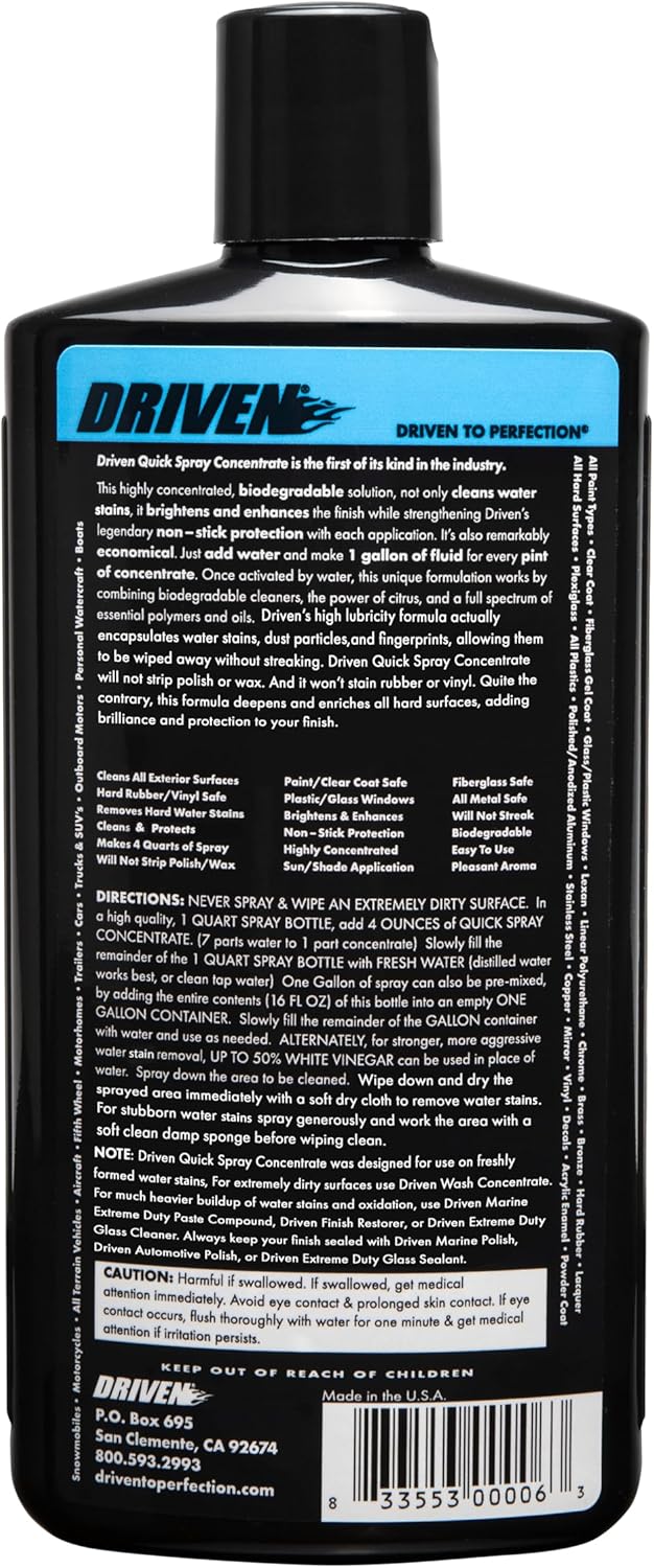 DRIVEN Quick Spray Concentrate, Cleaner, Spray Detailer, Boats, Cars, RVs, Motorcycles, Brightens & Enhances Surface with Non-Stick Protection, Fiberglass, Paint, Metal, Glass, Plastic
