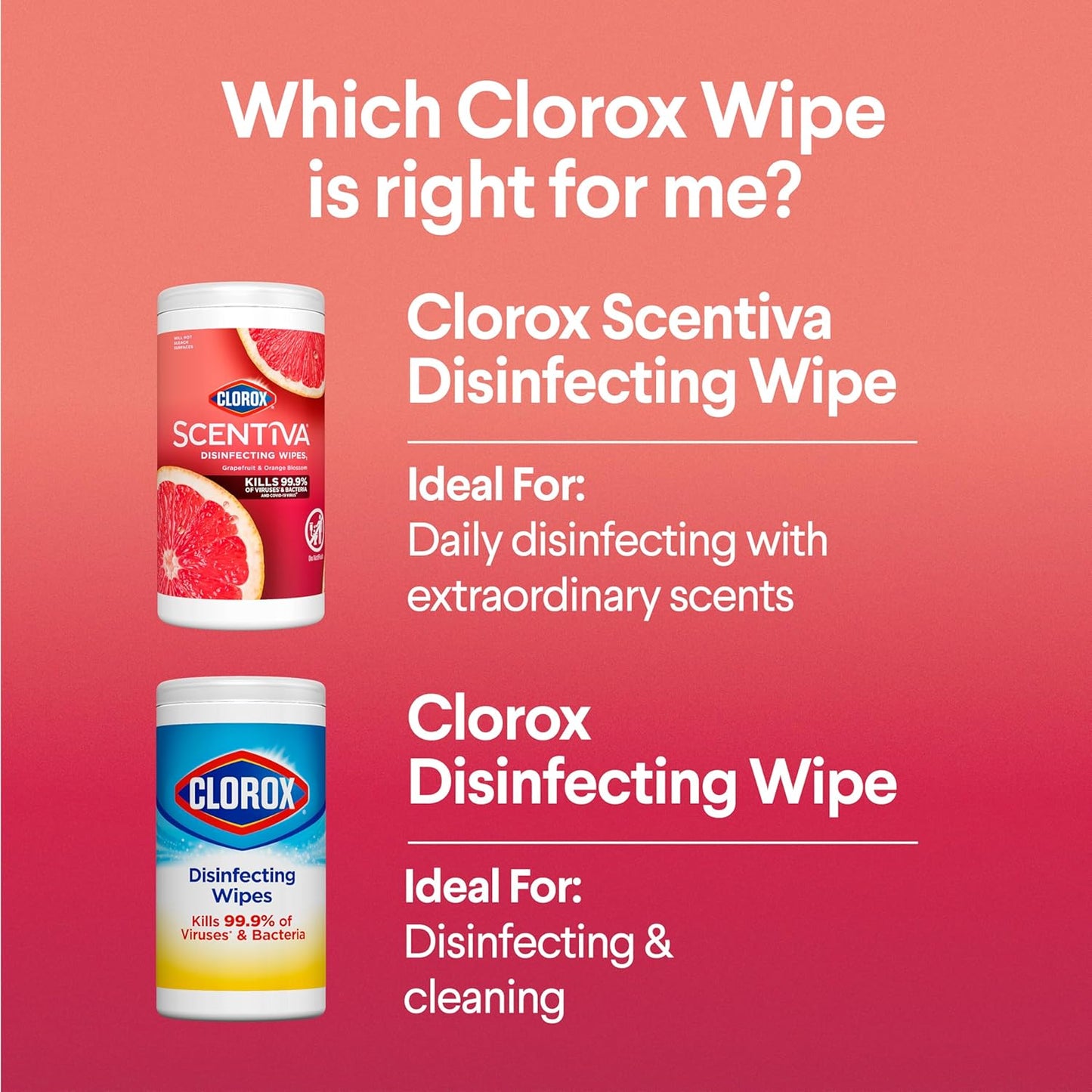 Clorox Scentiva Disinfecting Wipes, Grapefruit and Orange Blossom, Antibacterial, 75 Count