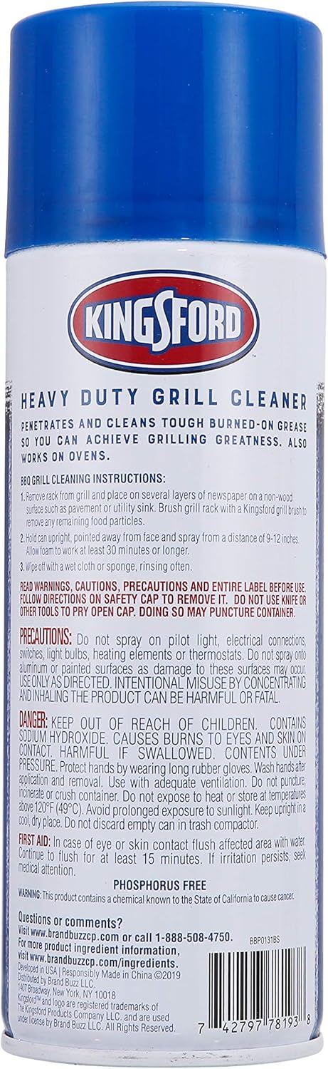 Kingsford Heavy Duty Foaming Grill Cleaner Spray, BBQ Degreaser for Charcoal & Gas Grills, Cuts Grease, Burnt-On Food & Grime, Easy Spray-On Foam for Grill Grates & Surfaces, Aerosol Can, 14.5 Oz