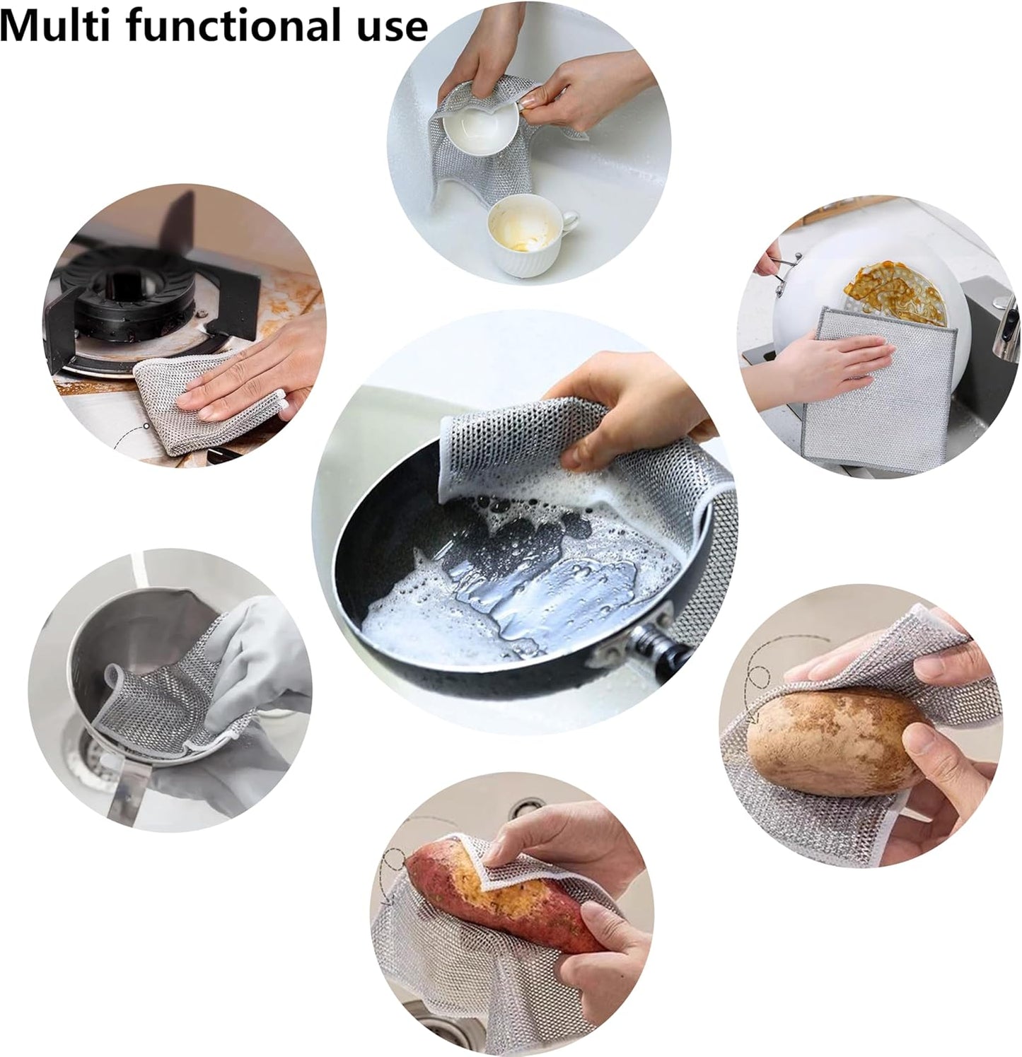 10-Pack Non-Scratch Metal Dish Cloth: Multi-Purpose Metal Cleaning Rag for Kitchen - Cleans Fast, No Odor, Fits Sinks/Dishes/Stove Tops (7.87 Inches)