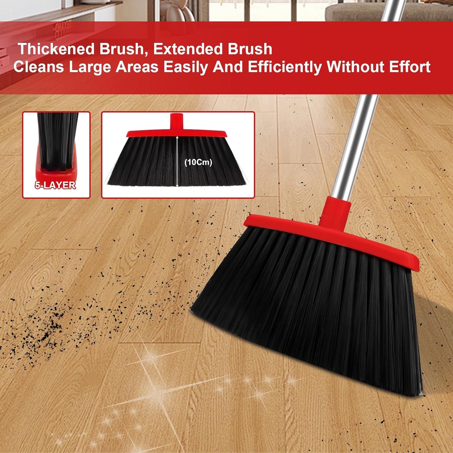 Broom and Dustpan Set, Household Broom with Dustpan Combo Set, 51" Long Handle, Dust Pan Set for Kitchen Office Lobby Floor