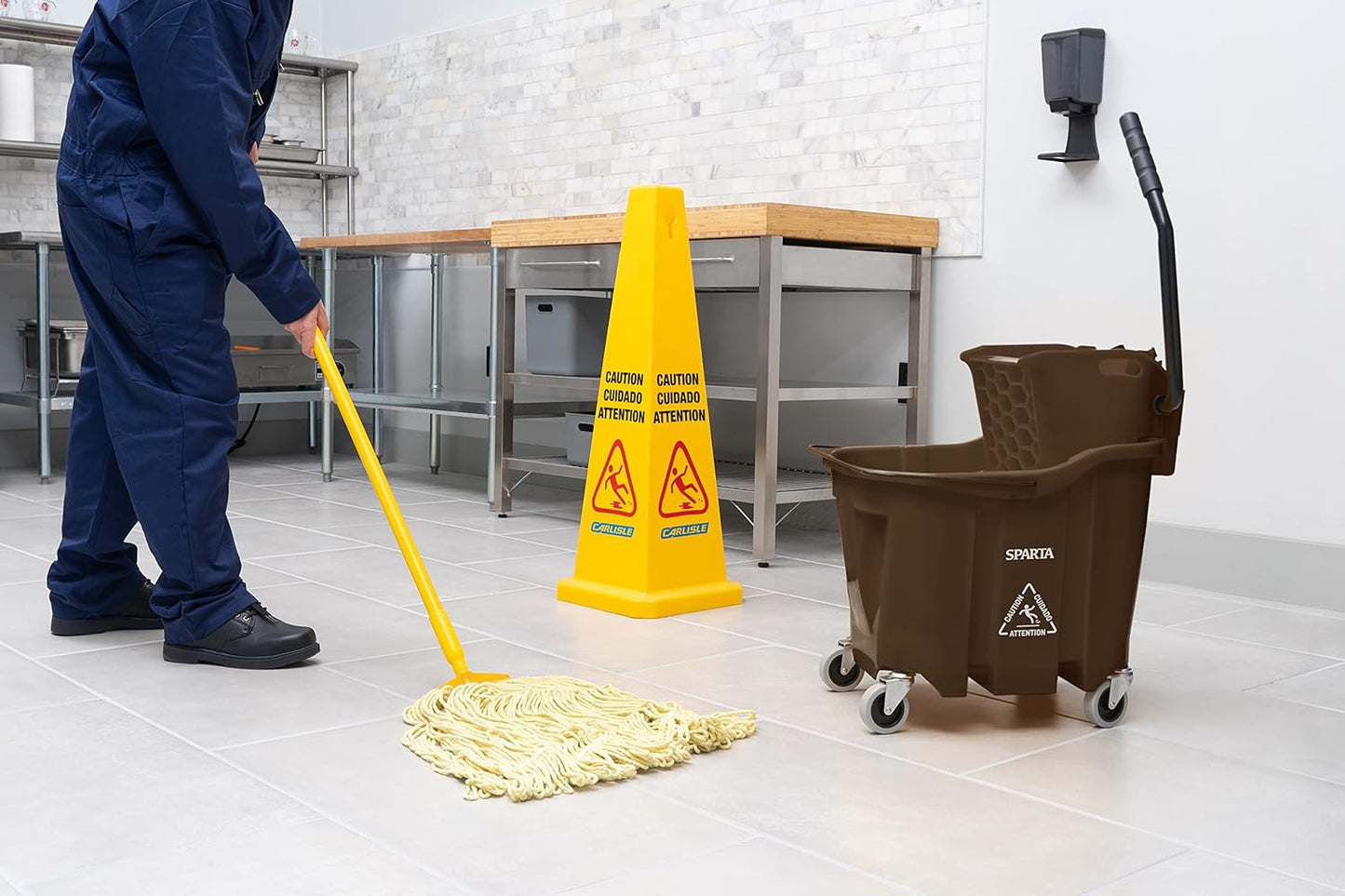 Carlisle FoodService Products Omnifit Mop Bucket with Side Press Wringer for Floor Cleaning, Kitchens, Restaurants, Office, And Janitorial Use, Polypropylene (Pp), 35 Quarts, Brown