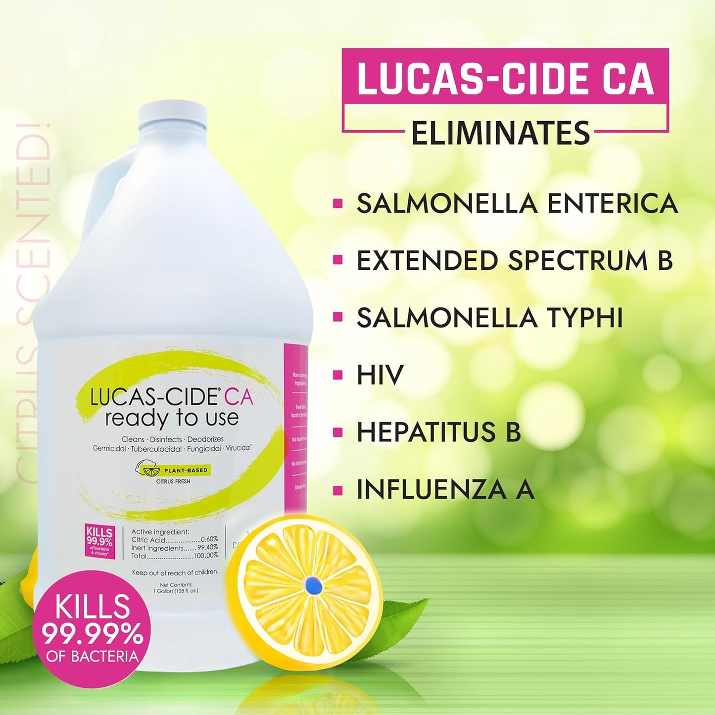 LUCAS-CIDE Ready To Use All Purpose Cleaner - Home Essentials Cleaning Supplies For Everyday Hygiene - Fresh Citrus Scented Disinfecting Spray Bathroom Cleaner, Glass Cleaner, Floor Cleaner, etc.