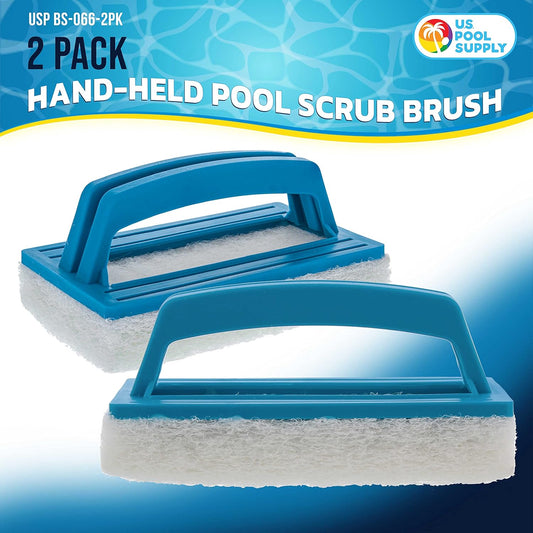 U.S. Pool Supply Hand-Held and Pool Pole Attachment Scrub Brushes - Surface Scrubbing Scouring Sponge Pads - Clean Pool Tile Grout Walls, Vinyl Liners, Spas, Remove Stains, Kitchen Bathroom Tub Shower