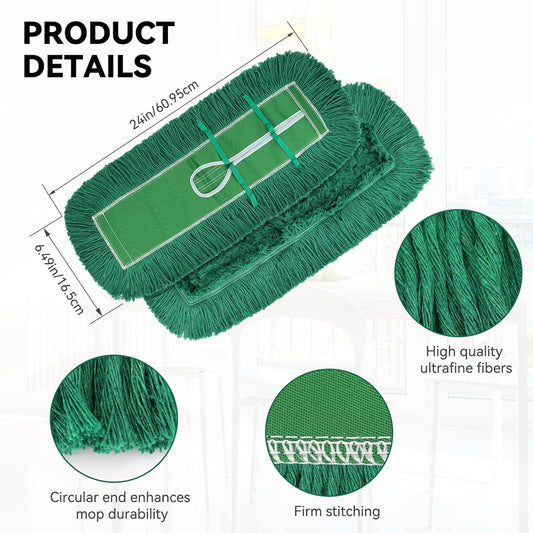 36 Inch Dust Mop Head: Replacement Medium Washable Commercial Mop Head Sweeper and Janitorial Replacement Green (Green - 36 Inch, 3 Pack)