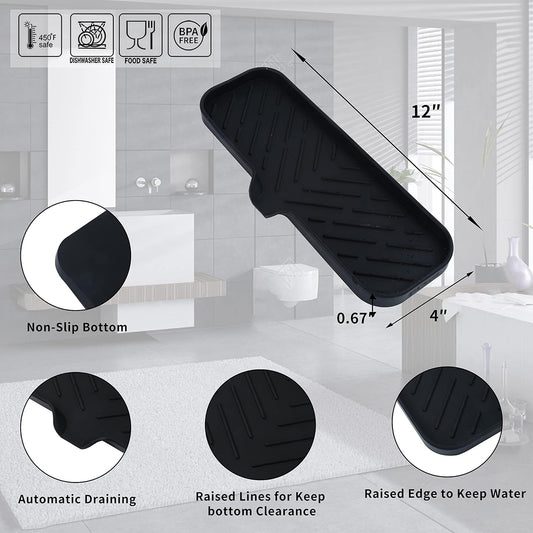 MicoYang Silicone Bathroom Soap Dishes with Drain Spout-Bathroom and Kitchen Sink Organizer,Sponge Holder,Dish Soap Tray,Perfect for Dispenser,Scrubber,Bottle,Cup on Sink or Counter-Black 4.9"×3.2"