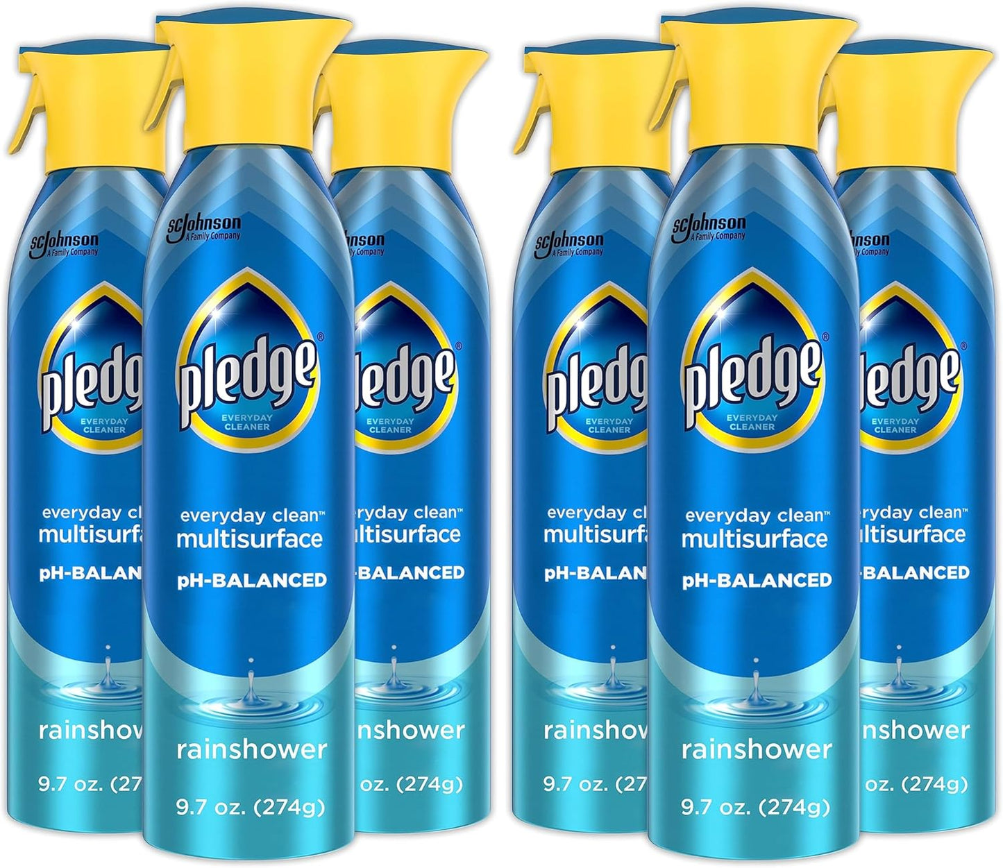 Pledge pH-Balanced Multisurface Spray, Gently Clean 101 Surfaces, Remove Dust and Messes, No Residue - Rainshower Scent, 9.7oz, Pack of 3