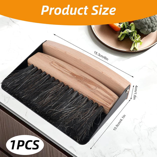 Small Dustpan and Brush Set with Wooden Handle,Mini Metal Crumb Sweeper for Countertops,Desk,Pet Hair,Car,Portable Cleaning Tools for Kitchen,Camping,Sofa (White)