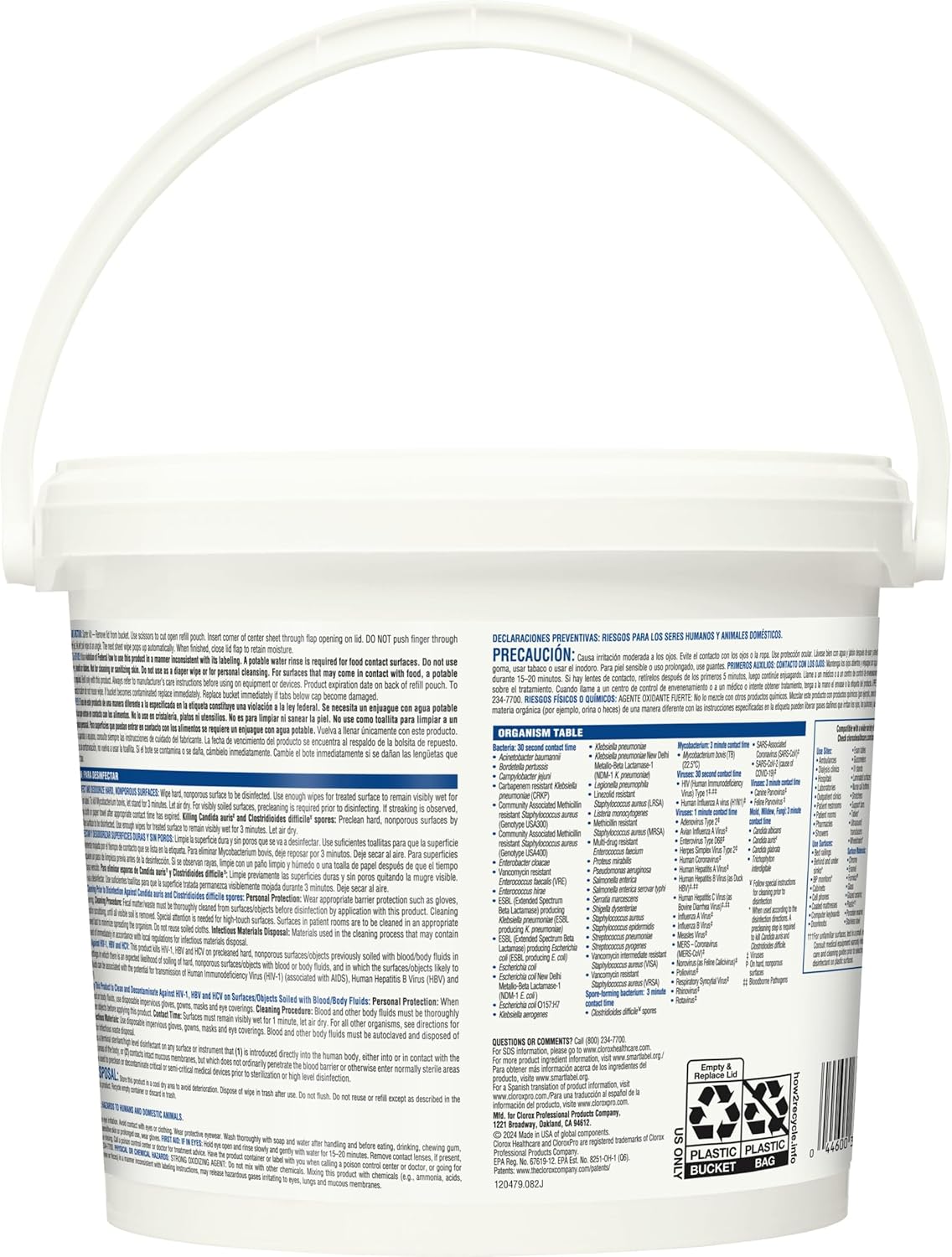 Clorox Healthcare Bleach Germicidal Wipes Bucket, 12" x 12", 110 Count Bucket (Package May Vary)