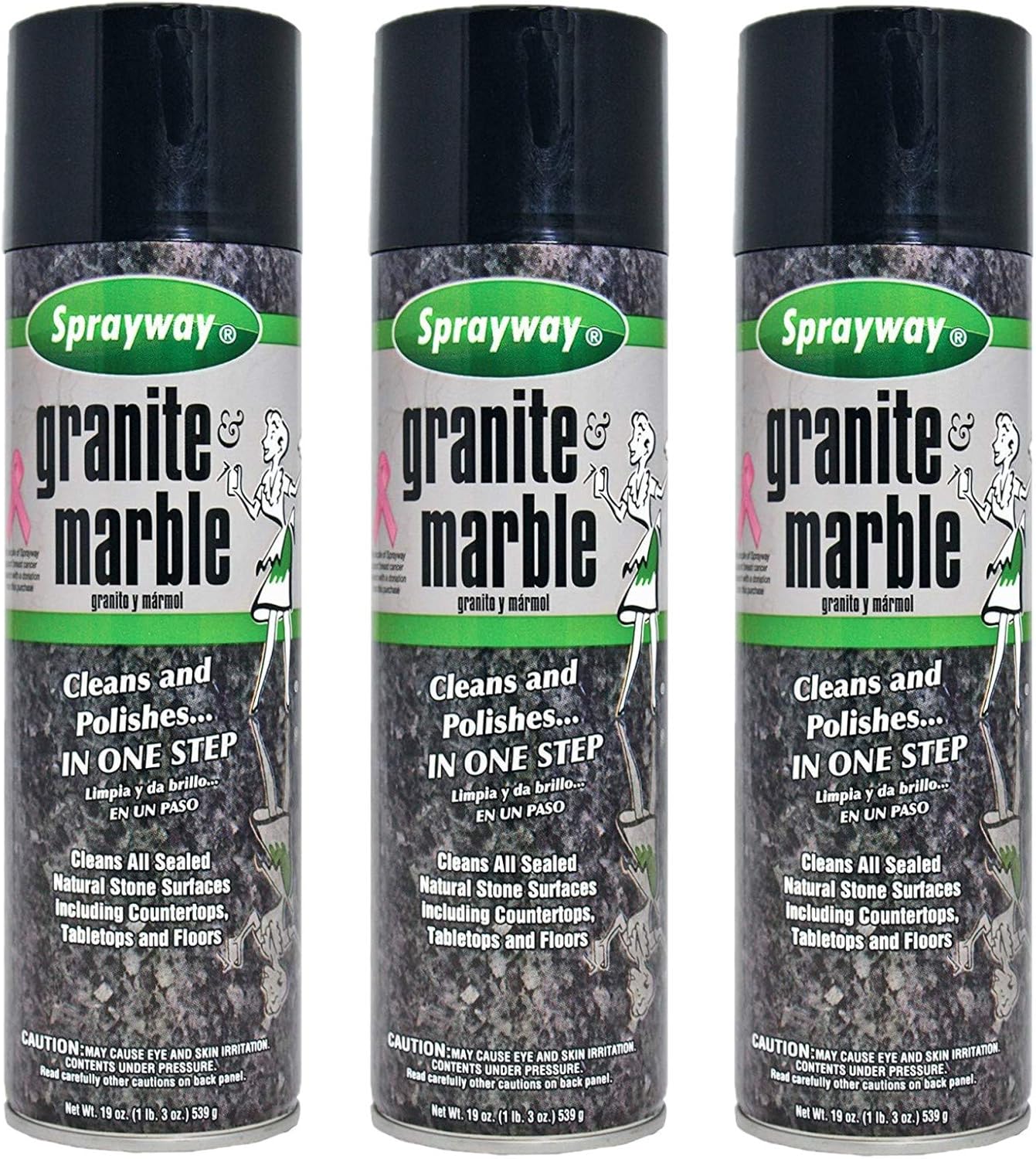 Sprayway SW702R 20 Oz Aerosol Granite & Marble Spray pack of 3