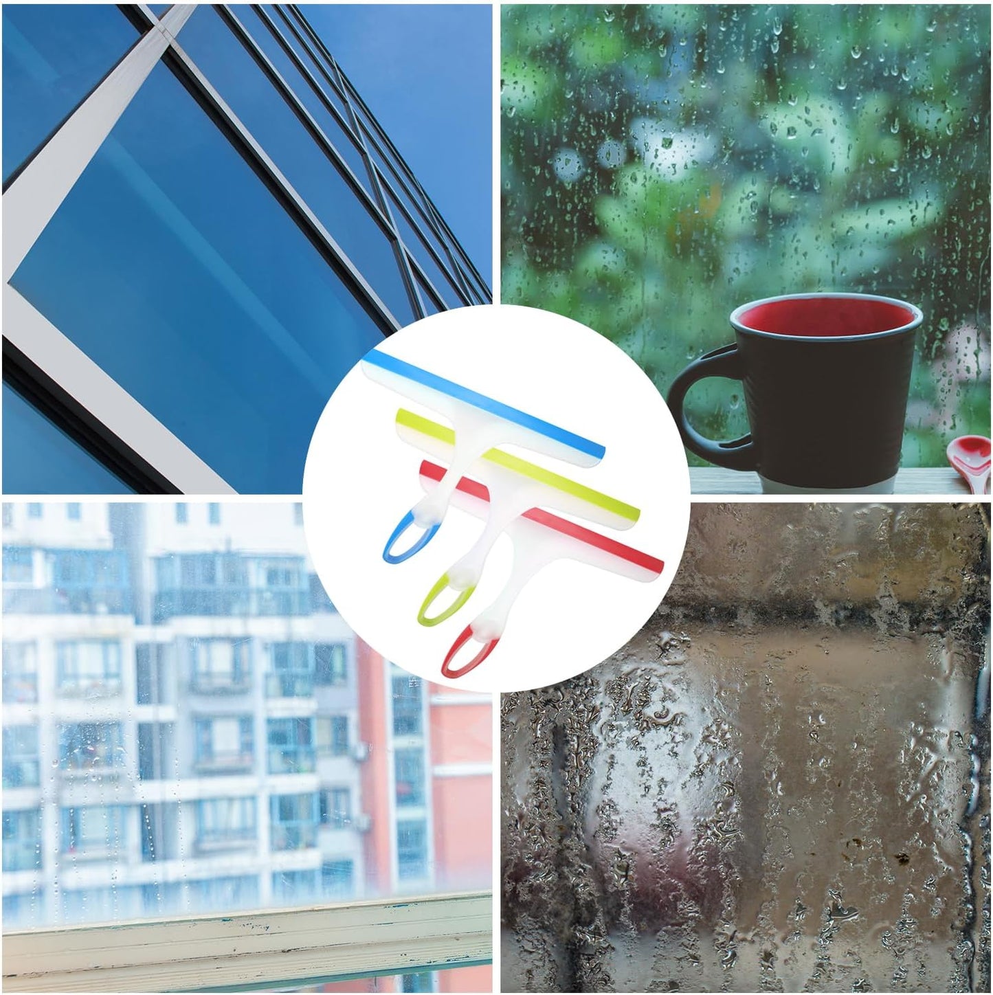 3 Pcs Shower Squeegee for Glass Doors, Car Window Squeegee, Streak-Free Mirror Cleaner Tool for Bathroom Kitchen Sink Countertop Tile Glass Shower Door Scraper Household Squeegees, with 3 Hooks