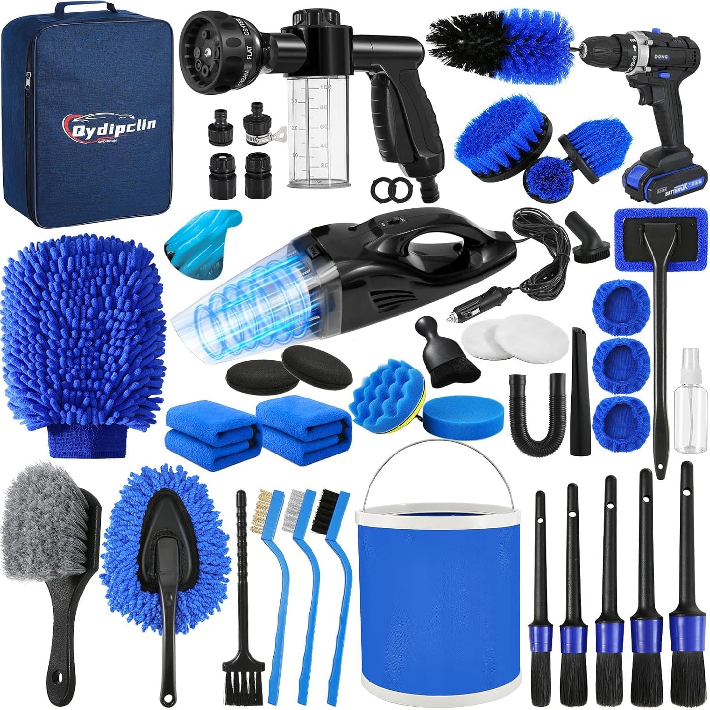 Qydipclin 34Pcs Car Detailing Kit, Car Detailing Brush Set, Car Wash Cleaning Kit, Car Detailing Brushes, Professional Car Care Kit for Interior Exterior Wheels, Blue