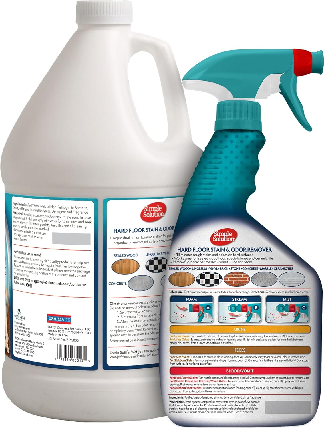 Simple Solution Hard Floor Extreme Pet Stain and Odor Eliminator Spray, Dog and Cat Enzyme Cleaner, Pro-Bacteria Cleaning Power, Strong Urine, Pee and Poop Smell Remover for Hardwood Floors, 32 oz