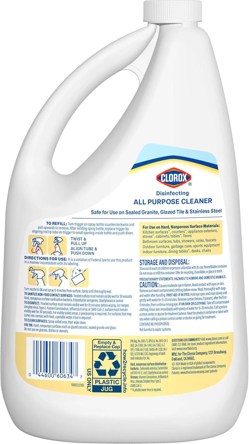 Clorox Disinfecting All Purpose Cleaner, Bleach Free, Crisp Lemon, Refill, 64 Fluid Ounces