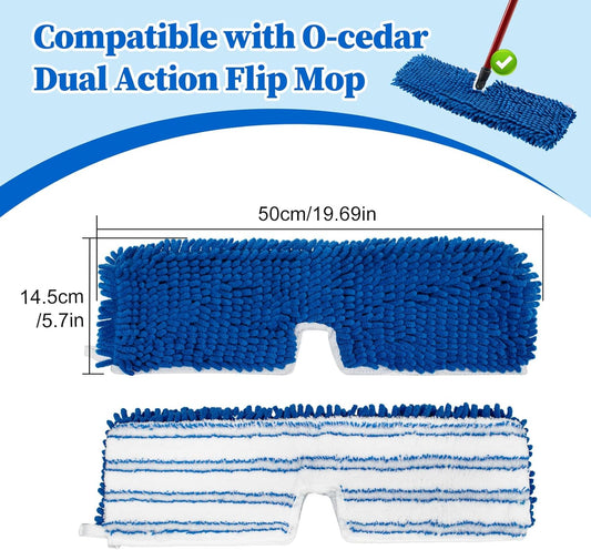 4 Pack Mop Head Replacement Compatible with O-cedar Hardwood Floor 'N More Microfiber Dual or 3-Action Flip Mop Refill Chenille Mop Replace Pads for Ocedar Dual-Action Flip Mop,Reusable & Washable Pad