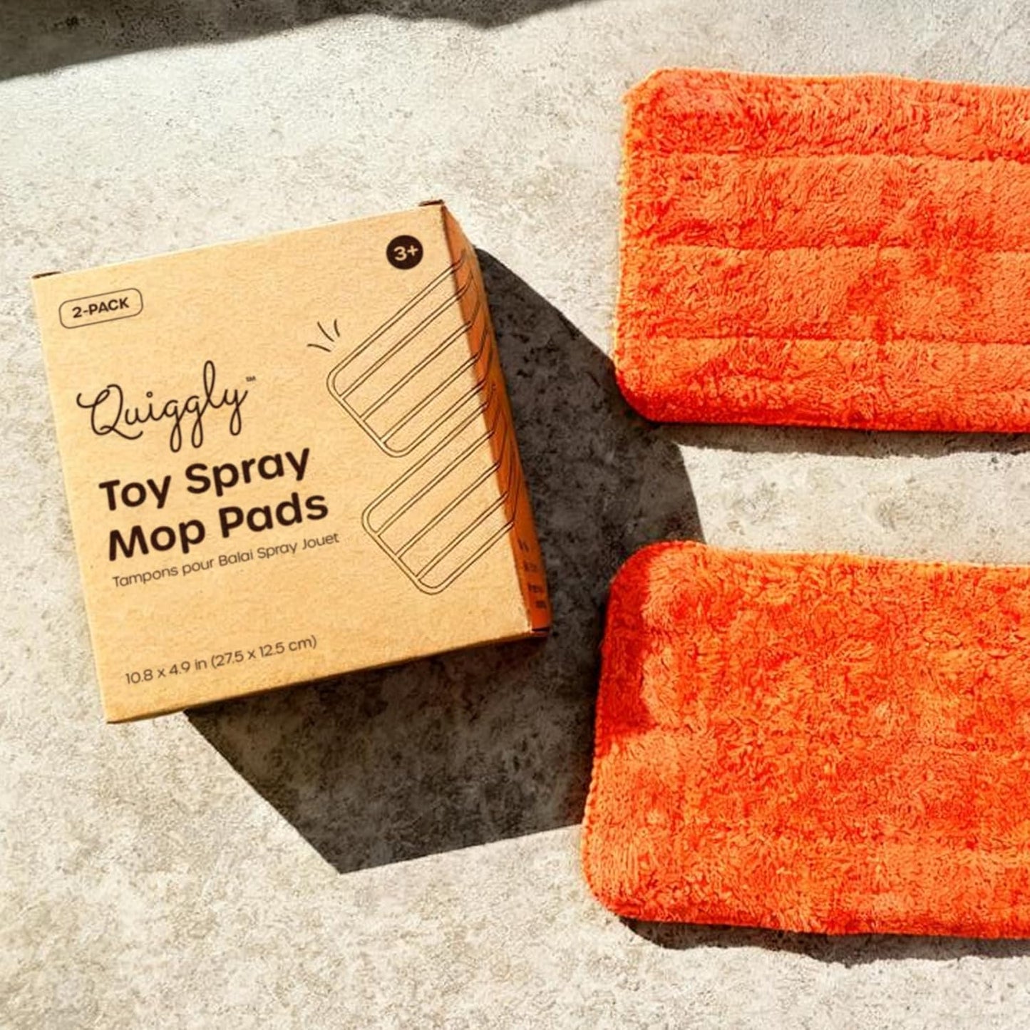 Quiggly Reusable Mop Pad 2-Pack – Washable Microfiber Refills Toddler & Kid Spray Mops – Machine Washable 10.8” x 4.9” Pads