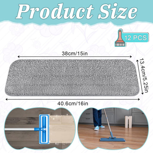 12 Pack Microfiber Replacement Mop Pads, 16''x5.5'' Compatible with Most Reveal Mop Reusable Wet/Dry Replacement Refills for 14” to 16” Spray Mops Heads, Gray
