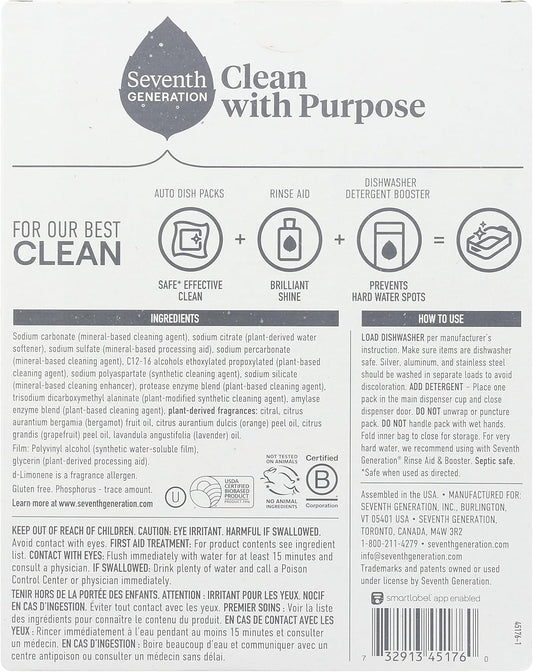 Seventh Generation Power Plus Dishwasher Detergent Packs Fresh Citrus scent Pack of 2 for sparkling dishes Dishwasher tabs 40 count