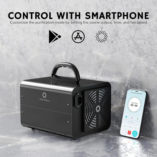 Airthereal MA10K-PRO SMART WiFi Ozone Generator - High Ozone Output Capacity Ozonator- Odor Remover, Deodorizer, Sterilizer - Adjustable Output and Timer Settings for Any Size Room - Black