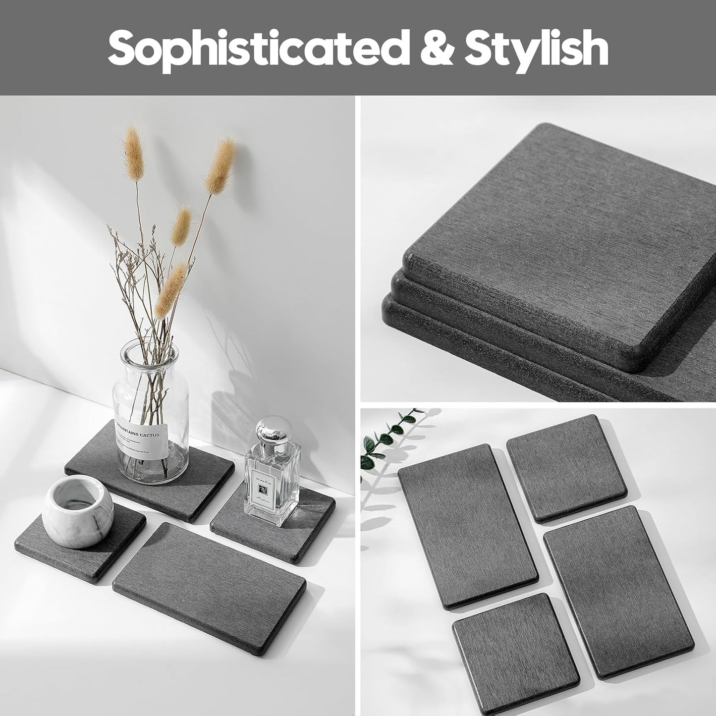 2PCS Water Absorbing Stone Drying Tray for Kitchen Counter & Bathroom Sink, Diatomite Faucet Splash Guard, Soap Dispenser Rack & Sponge Holder Caddy Organizer, Marble White (Printed Pattern), 9"x 3.5"