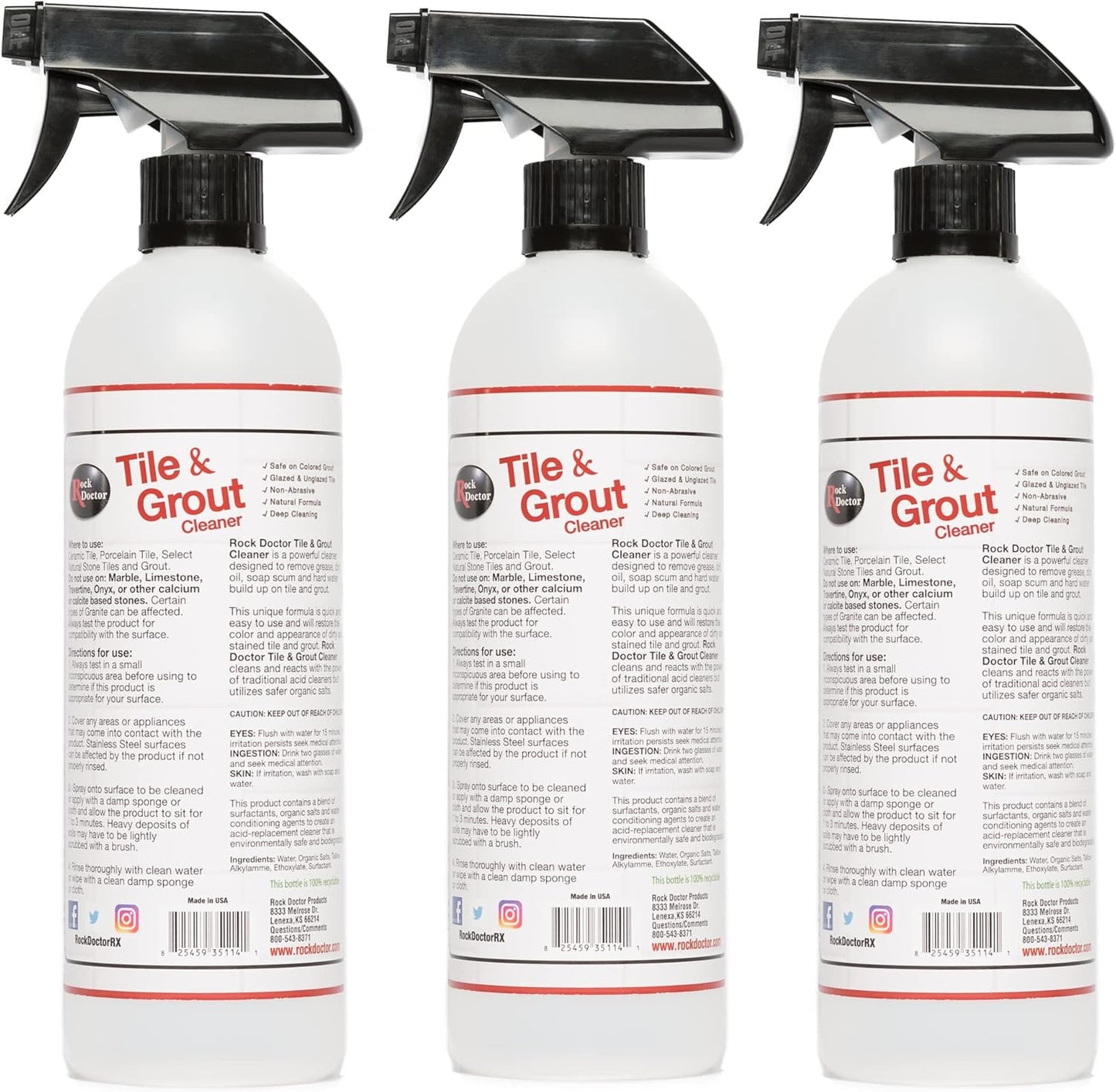 Rock Doctor Natural Tile and Grout Cleaner, Remove Stains Dirt, Oil, and Soap Scum, Heavy Duty Non-Abrasive Tile Cleaner, Natural Formula, 1 Pack