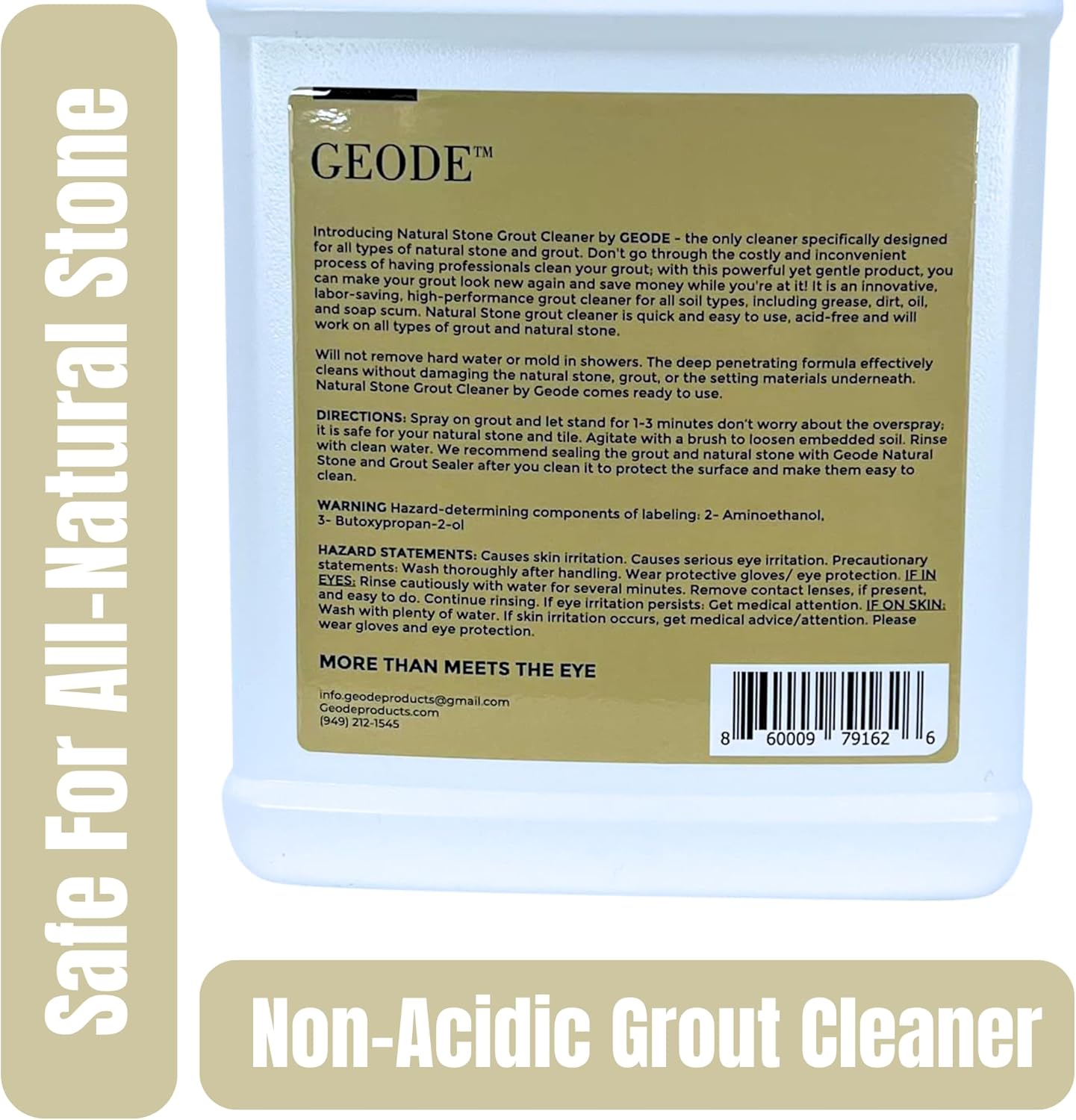 GEODE Natural Stone Grout Cleaner & Brush for tile floors - non-damaging, safe for Marble, Limestone, Travertine, Ceramic - Industrial Strength Tile, Stain Remover, Powerful Formula (32 oz)
