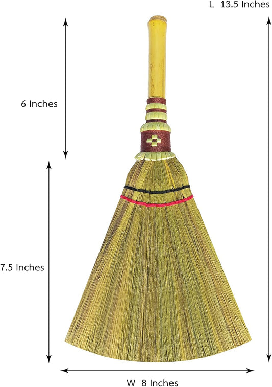 Handmade,Natural Grass Asian, Whisk Broom Thai, Handle Bamboo, Soft Brush Mini with Solid Wood Handle Retro Nature No Static Electricity Sweeping 13in