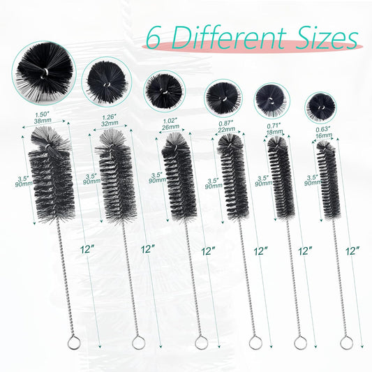 6 Pcs Straw Cleaner Brush Set, 12 Inch Long Pipe Tube Bottle Brushes for Narrow Neck Bottles, Hummingbird Feeders, Coffee Maker, Glass Cups - Includes Detachable Keyring