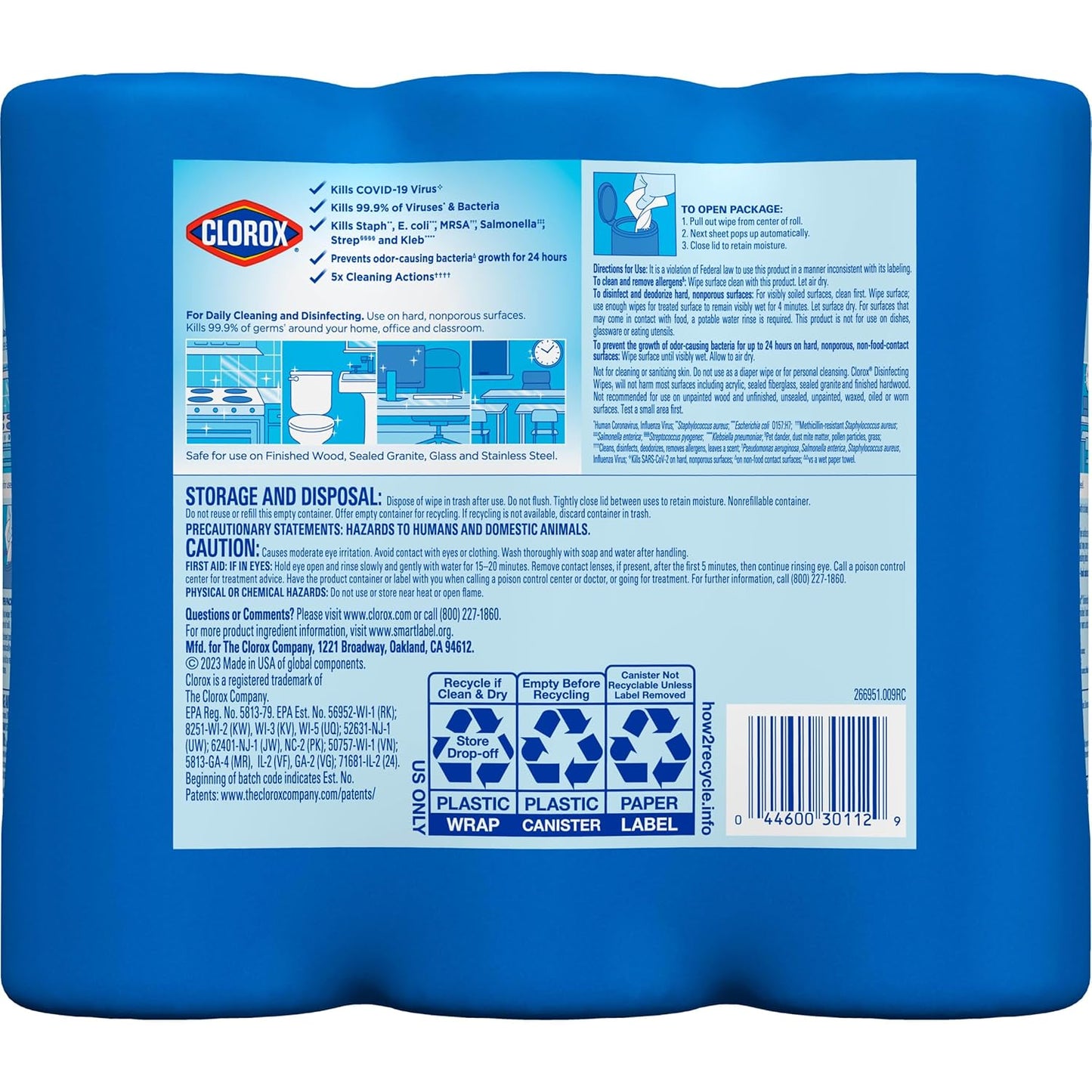 Clorox 30112 Disinfecting Wipe, Fresh/Lemon Fresh Scent (525 Count)
