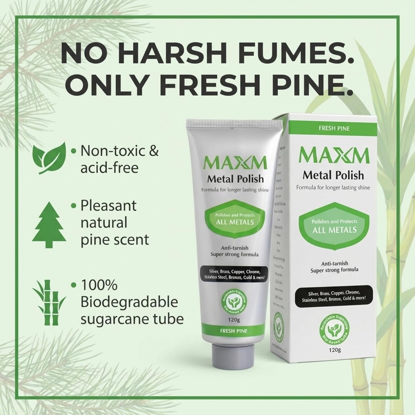 maxm Metal Polish Paste for Stainless Steel Polish, Chrome Polish & Aluminum Polish – Rust Remover for Metal, Stainless Steel Scratch Remover, Polishing Compound Non-Toxic, Fresh Pine Scent, 4.2 oz
