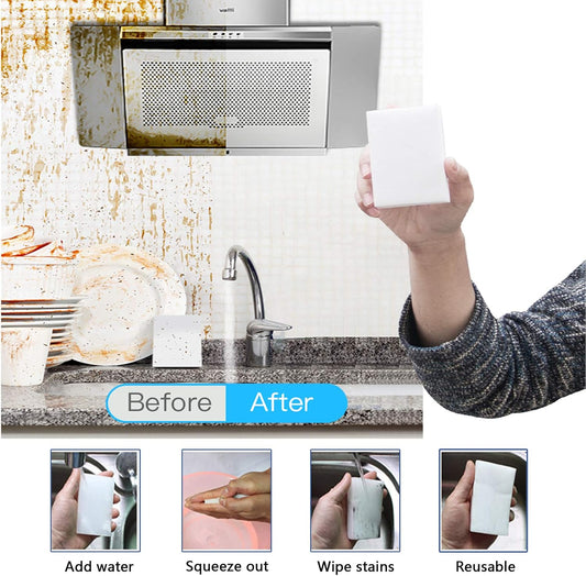 Magic Sponge Eraser, 100 Pack Melamine Foam Bulk Sponge Sheets - Bathroom, Oven, Shower, Glass, Dishes, Stove Top, Kitchen Sinks, Bathtub, Wall Tile, Baseboard Cleaner - White, Not Easily Rip