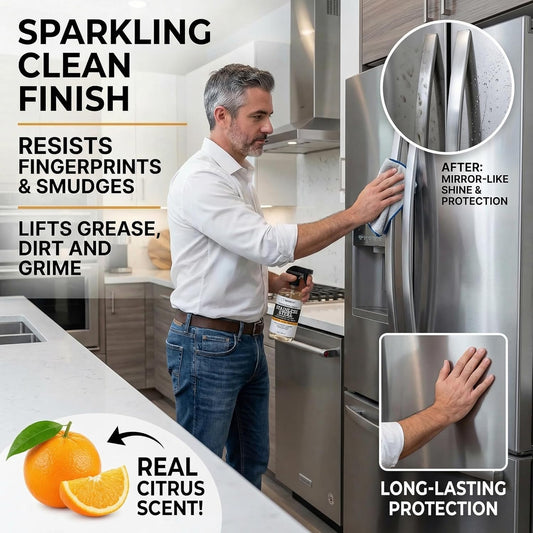 Thirteen Chefs Stainless Steel Cleaner and Polish for Fridge, Oven, Cooktop, Kitchen Appliances, BBQ and Ranges – 16oz